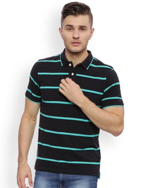

Basics Men Black Striped Slim Fit Polo Collar T-shirt