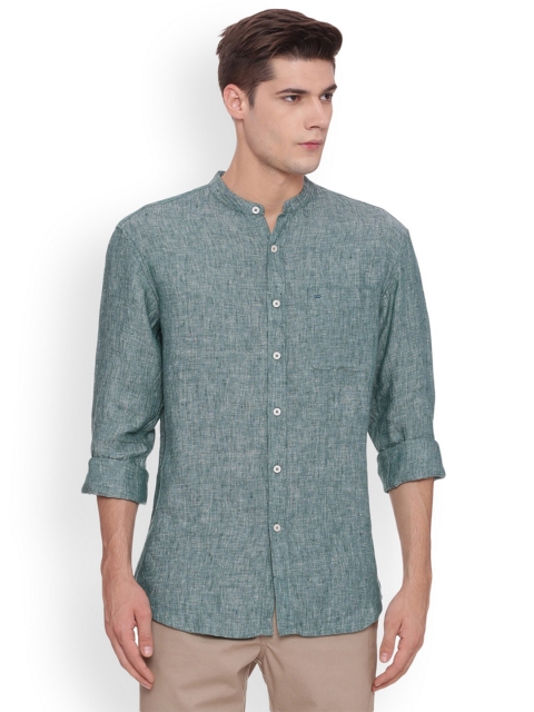 

Basics Men Green Slim Fit Self Design Casual Shirt
