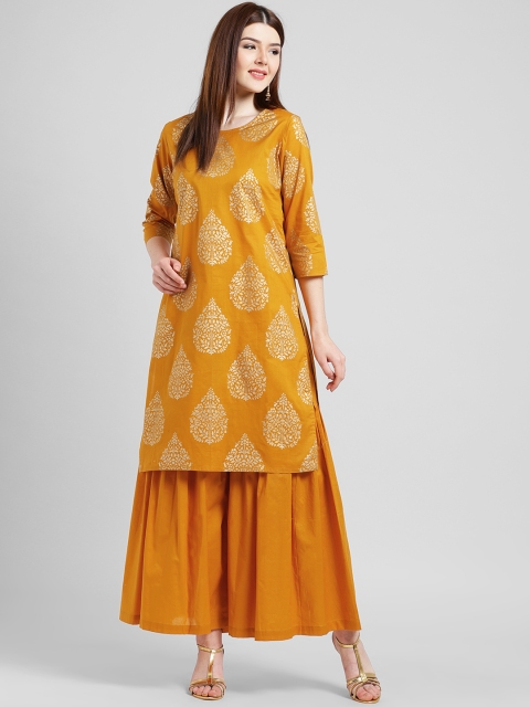 

Kira Women Mustard Printed Kurta with Sharara