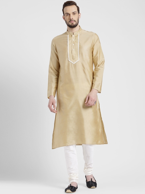 

KISAH Men Beige & White Yoke Design Kurta with Churidar