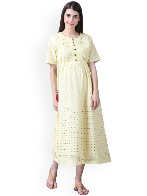 

Kurti's by Menka Women Yellow Solid A-Line Dress