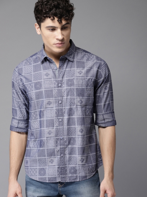 

HERE&NOW Men Blue Slim Fit Self Design Casual Shirt