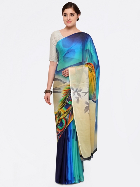 

Satrani Blue & Beige Poly Georgette Printed Saree