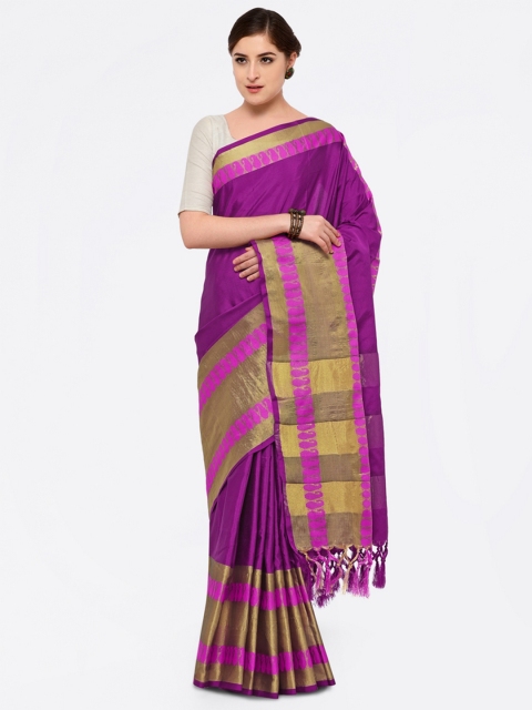

Satrani Magenta Solid Silk Blend Saree