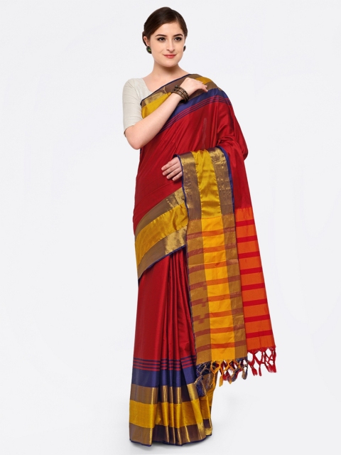 

Satrani Red Solid Silk Blend Saree