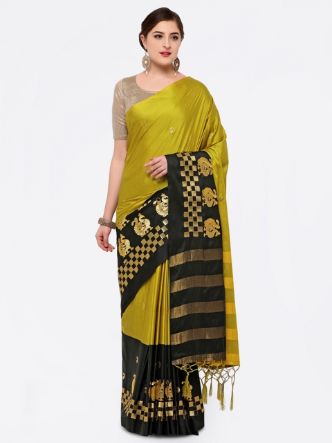 

Satrani Yellow & Black Silk Blend Printed Saree