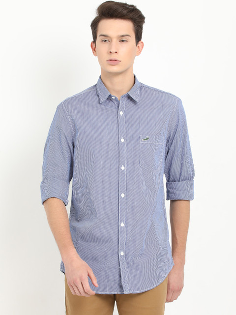 

Crocodile Men Blue & White Slim Fit Striped Casual Shirt
