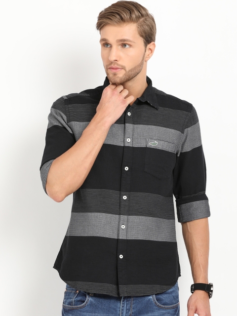 

Crocodile Men Black & Grey Slim Fit Striped Casual Shirt