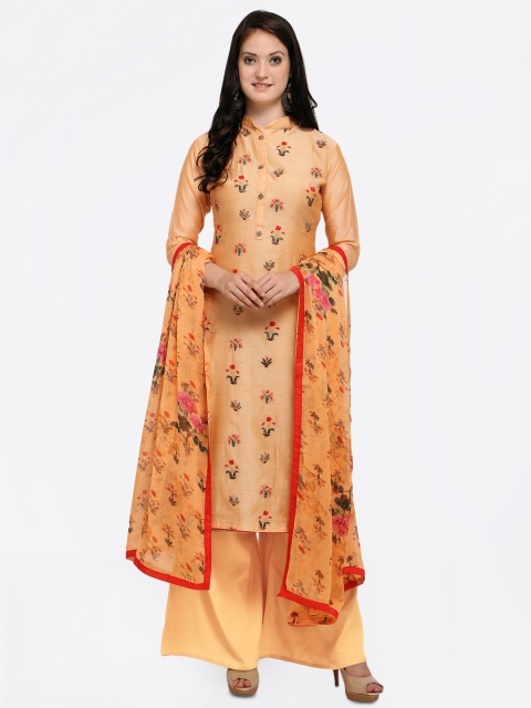 

Saree mall Peach-Coloured Embroidered Semi-Stitched Dress Material