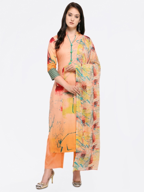 

Saree mall Peach-Coloured Printed Unstitched Dress Material