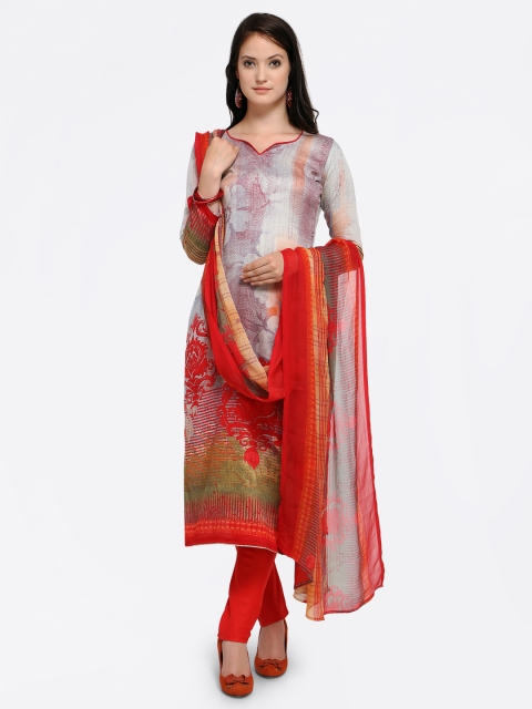 

Saree mall Women Grey & Red Printed Unstitched Dress Material