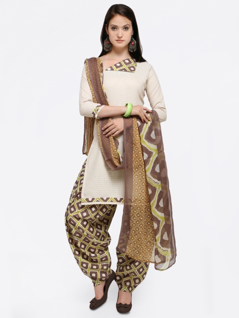 

Saree mall Women Cream-Coloured & Brown Unstitched Dress Material