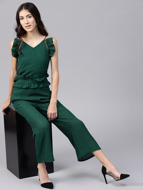 

STREET 9 Green Solid Basic Jumpsuit