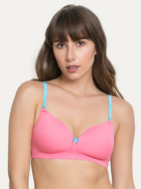 

Zivame Pink & Turquoise Blue Solid Non-Wired Lightly Padded T-shirt Bra ZI1131COREZPINK