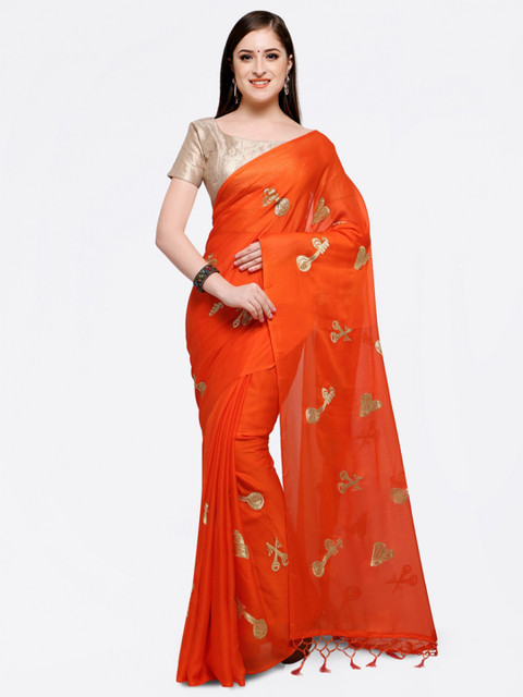 

Colors Orange Woven Design Poly Georgette Saree