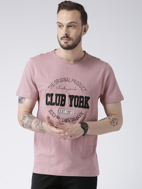 

Club York Men Pink Self Design Round Neck T-shirt