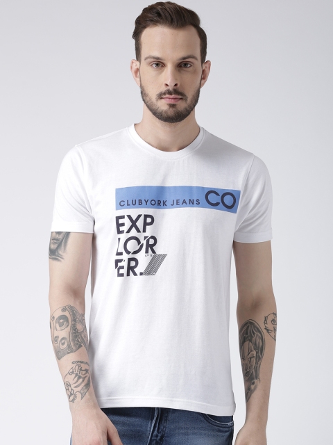

Club York Men White Printed Round Neck T-shirt