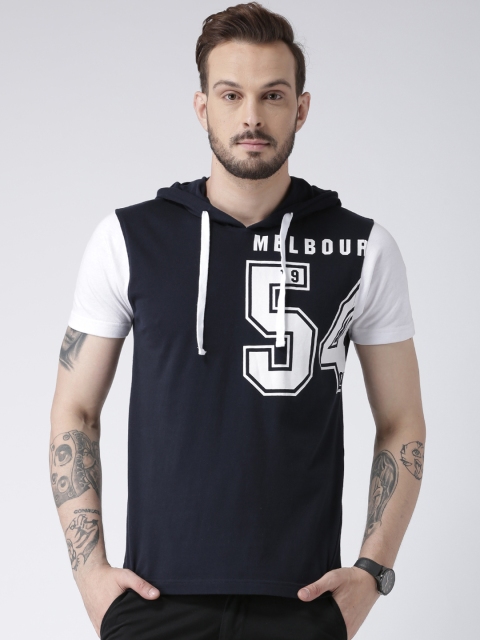 

Club York Men Navy Blue Printed Hood T-shirt