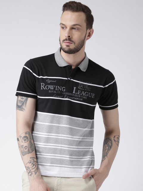 

Club York Men Grey Striped Polo Collar T-shirt