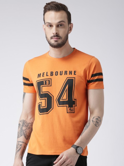 

Club York Men Orange Printed Round Neck T-shirt