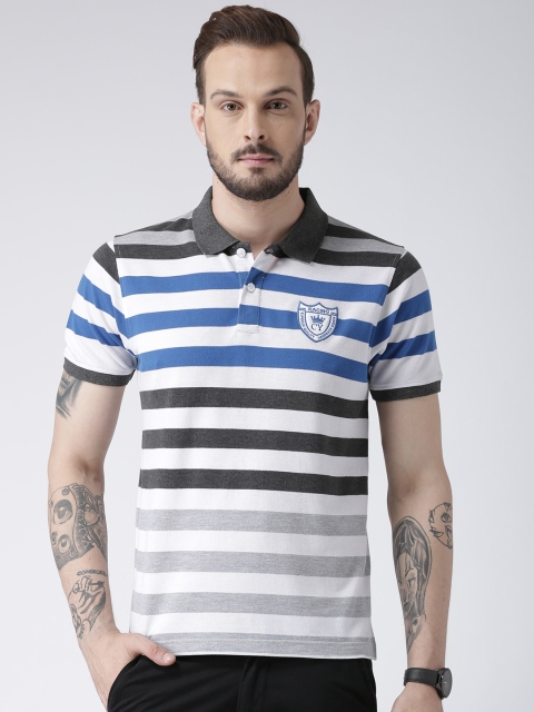 

Club York Men White Striped Polo Collar T-shirt