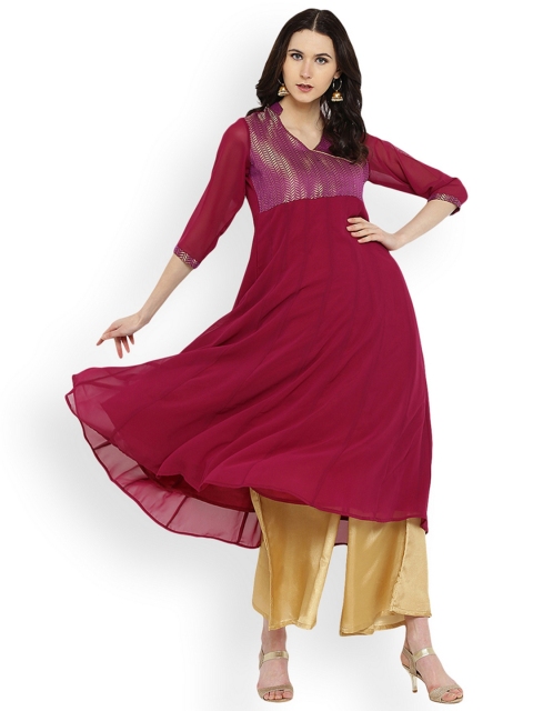 

Shakumbhari Women Maroon & Purple Yoke Design Anarkali Kurta