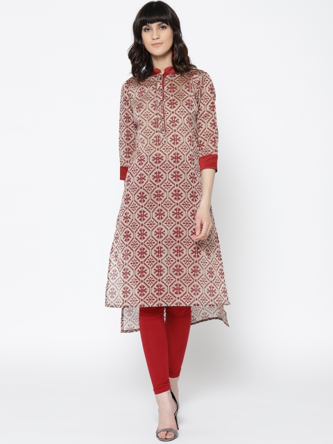 

Jashn Women Grey & Maroon Printed Straight Kurta