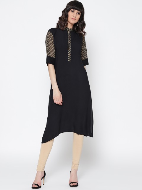 

Jashn Women Black Solid Straight Kurta