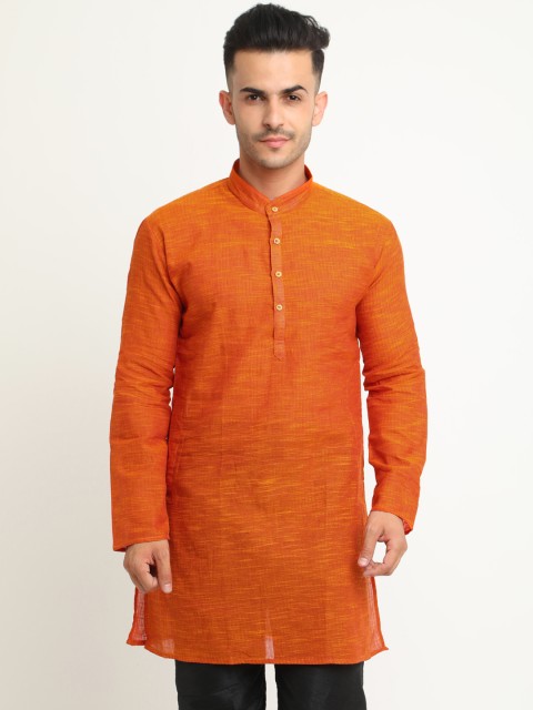 

SHOWOFF Men Orange Solid Straight Kurta