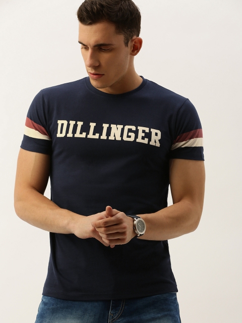 

DILLINGER Men Navy Blue Off-White Printed Round Neck Pure Cotton T-shirt