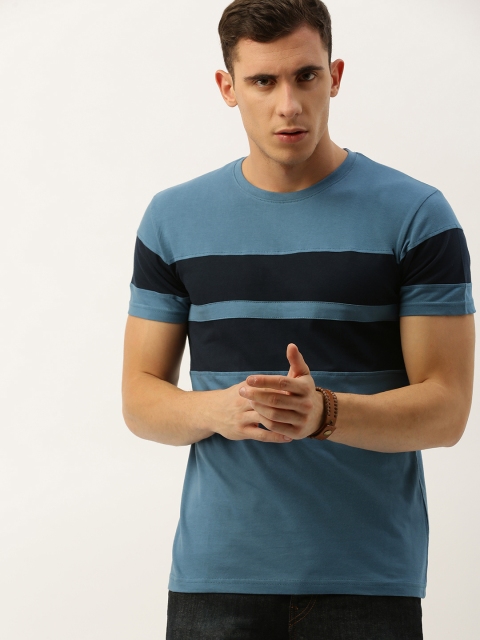 

DILLINGER Men Blue Striped Round Neck Pure Cotton T-shirt