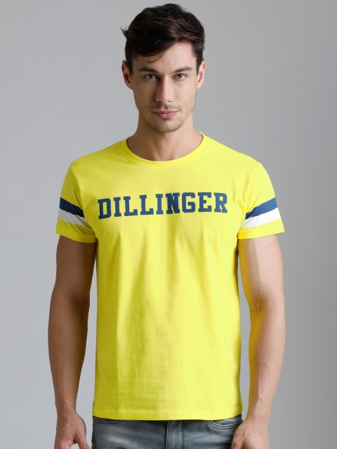

DILLINGER Men Yellow Printed Round Neck T-shirt