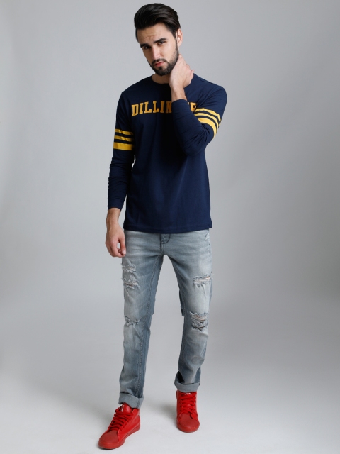 

DILLINGER Men Navy Blue Printed Round Neck T-shirt