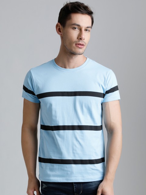 

DILLINGER Men Blue & Black Striped Round Neck T-shirt