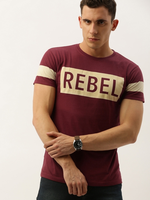 

DILLINGER Men Maroon & Cream-Coloured Printed Round Neck T-shirt