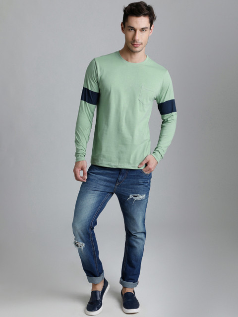 

DILLINGER Men Green Solid Round Neck Pure Cotton T-shirt