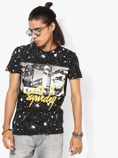 

Superdry Men Black Printed Round Neck T-shirt