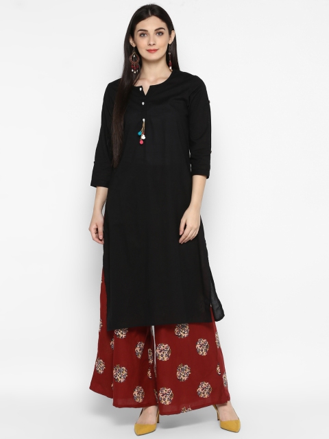 

Sringam Women Black Solid Straight Kurta