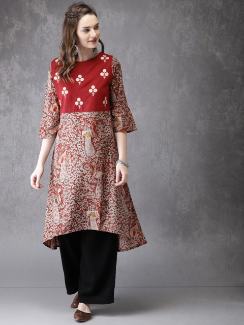 

Anouk Women Rust Red Printed A-Line Kurta