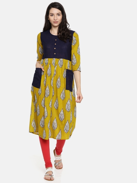 

Anouk Women Mustard Yellow Printed A-Line Kurta