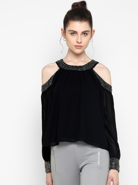 

Kazo Women Black Embellished A-Line Top