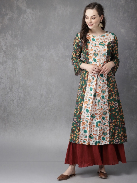 

Anouk Women Green Printed A-Line Kurta