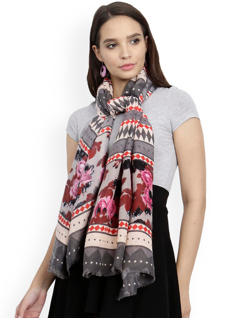 

FabSeasons Women Cream-Coloured & Grey Printed Scarf