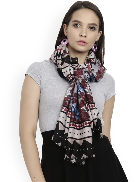 

FabSeasons Women Beige & Burgundy Printed Scarf