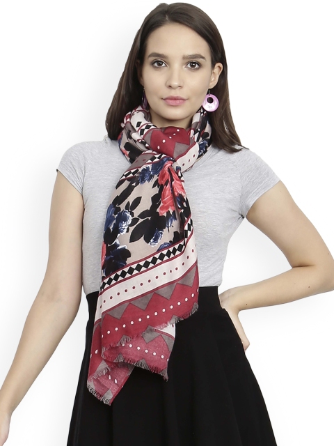 

FabSeasons Beige & Red Printed Scarf