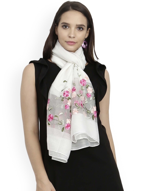 

FabSeasons White Embroidered Scarf