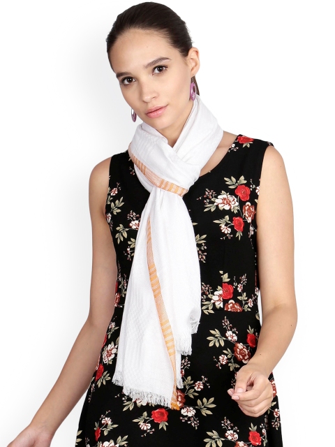 

FabSeasons Women White Self Design Scarf