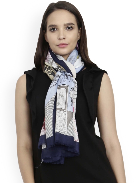 

FabSeasons Women Off-White & Blue Printed Scarf