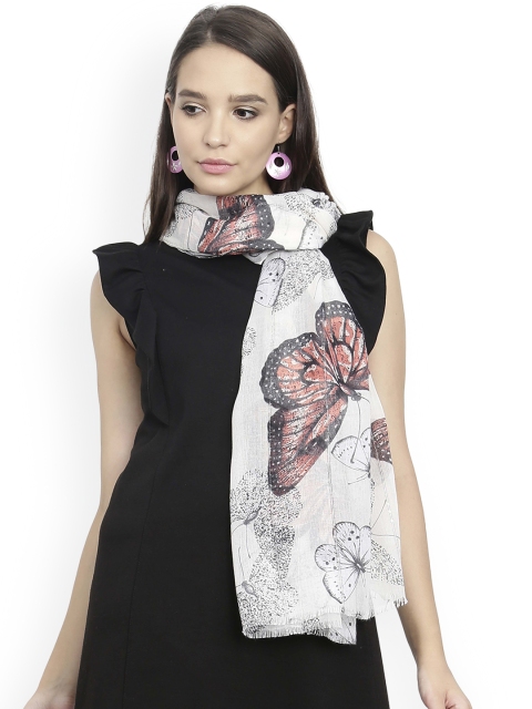 

FabSeasons Women White & Orange Printed Scarf
