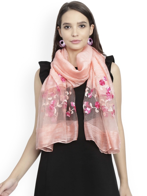 

FabSeasons Peach-Coloured Embroidered Scarf
